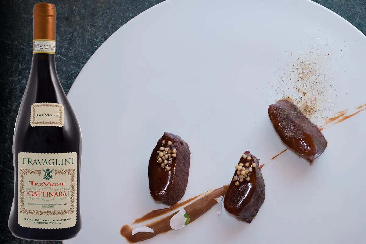 Gattinara Docg “Tre Vigne” di Cantina Travaglini con “Lombo di cervo, nespole fermentate, grano saraceno” di Stefano Masanti del Ristorante Il Cantinone (1 stella Michelin) di Madesimo (So), socio Euro-Toques Italia £$L’Italia del vino:$£ Tre Gattinara da non perdere