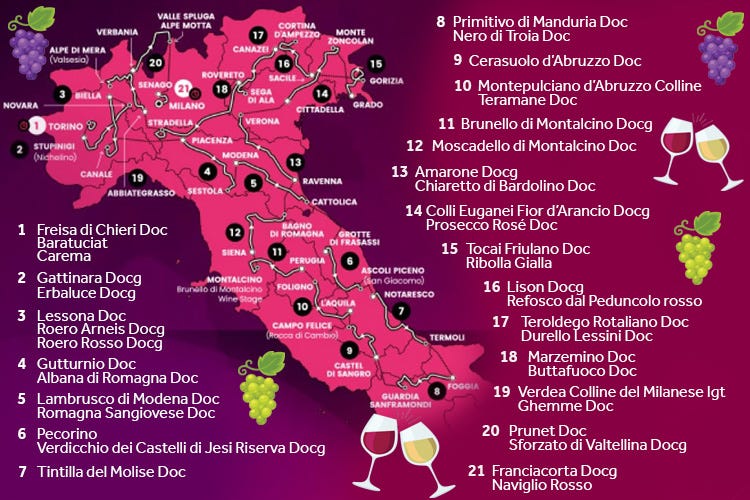 Il percorso di quest'anno In alto i calici, parte il Giro d'Italia Alla scoperta dei vini protagonisti