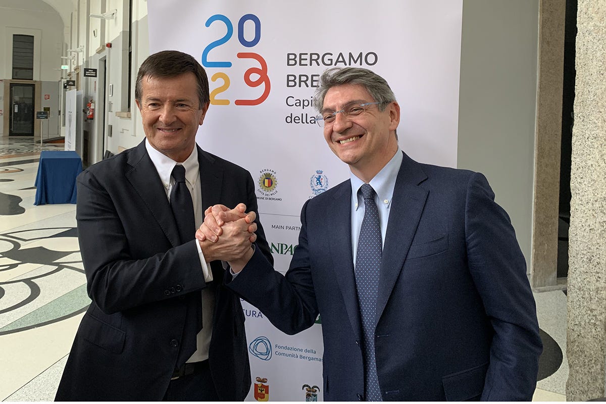 Giorgio Gori ed Emilio Del Bono Bergamo Brescia Capitale Italiana della Cultura: due città unite in festa