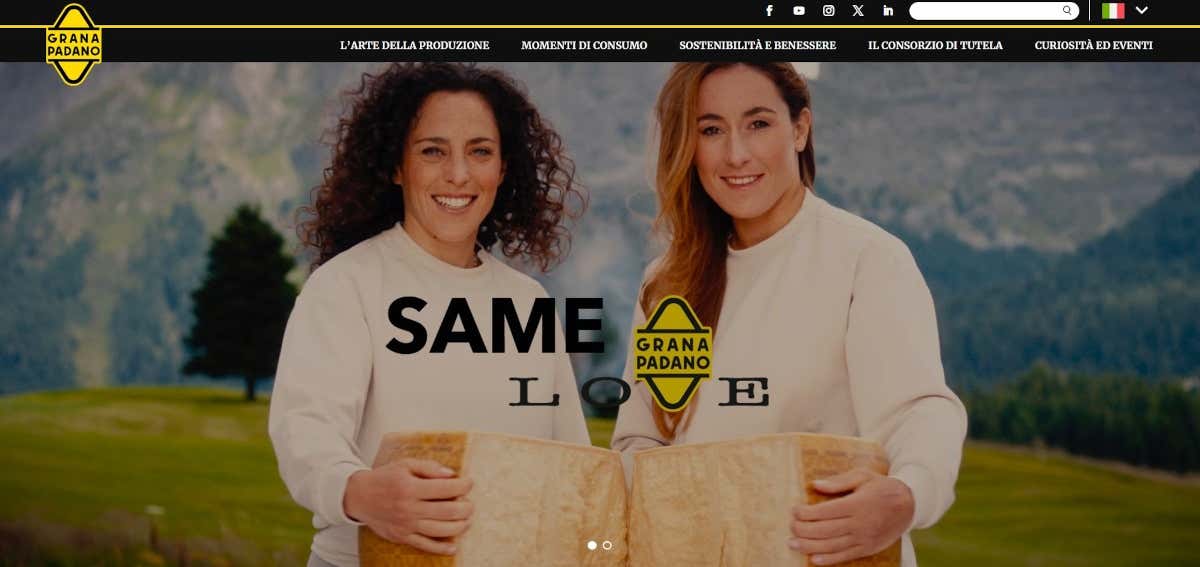 La home page del rinnovato sito di Grana Padano