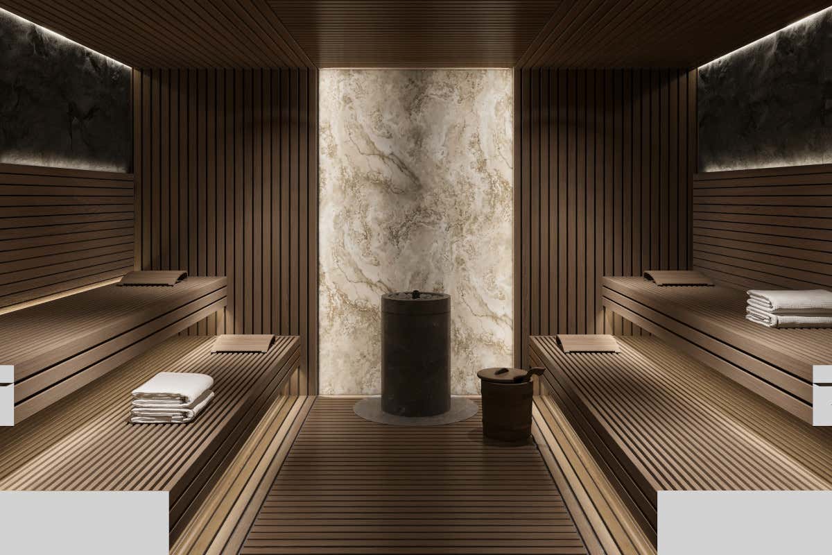 Un rendering della sauna del Grand Hotel Ampezzo