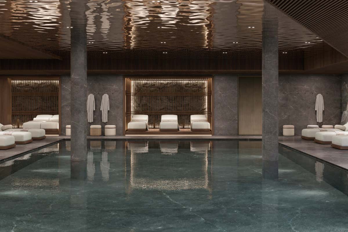 Un rendering della piscina del Grand Hotel Ampezzo