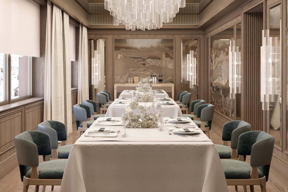 Un rendering della Sala degli specchi del Grand Hotel Ampezzo