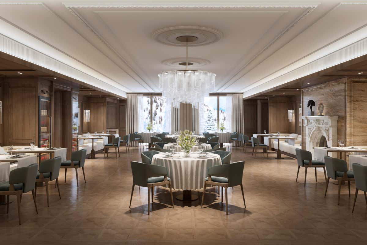 Un rendering del ristorante Cucina del Grand Hotel Ampezzo