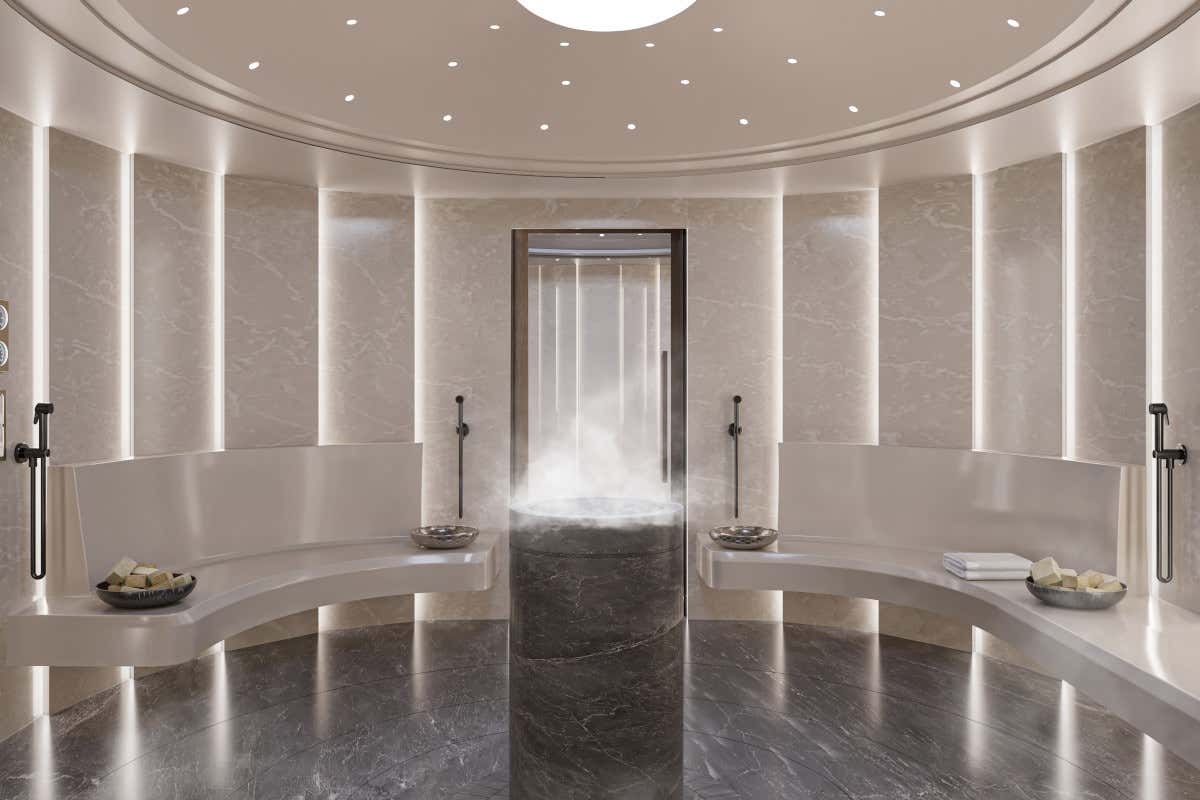 Un rendering dell'hammam del Grand Hotel Ampezzo