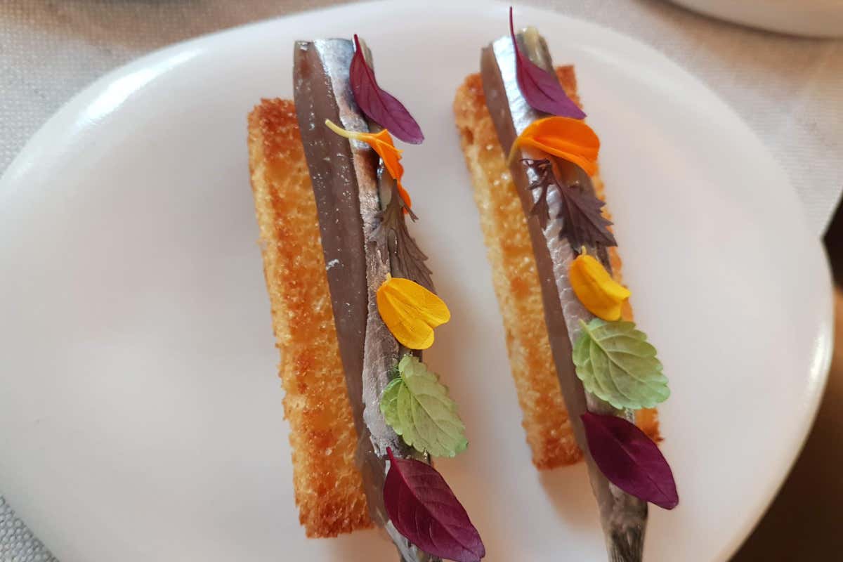 Alici marinate su pan brioches caldo Bistrot Cannavacciuolo, a Torino la gustosa mano di Emin Hazir si conferma all'altezza