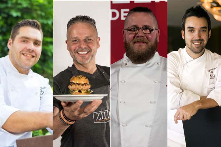 Thibaut Gamba, Edwin Vinke, Eric Vildgaard e Henrique Sa Pessoa (Quattro serate europee all'Hostaria Cuomo cucina con quattro cuochi stellati) Thibaut Gamba, Edwin Vinke, Eric Vildgaard e Henrique Sa Pessoa (Quattro serate europee all'Hostaria Cuomo cucina con quattro cuochi stellati)