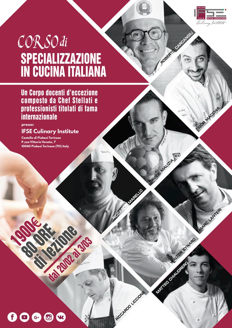 Corso Ifse dedicato alla cucina italiana  80 ore di lezione anche con cuochi stellati
