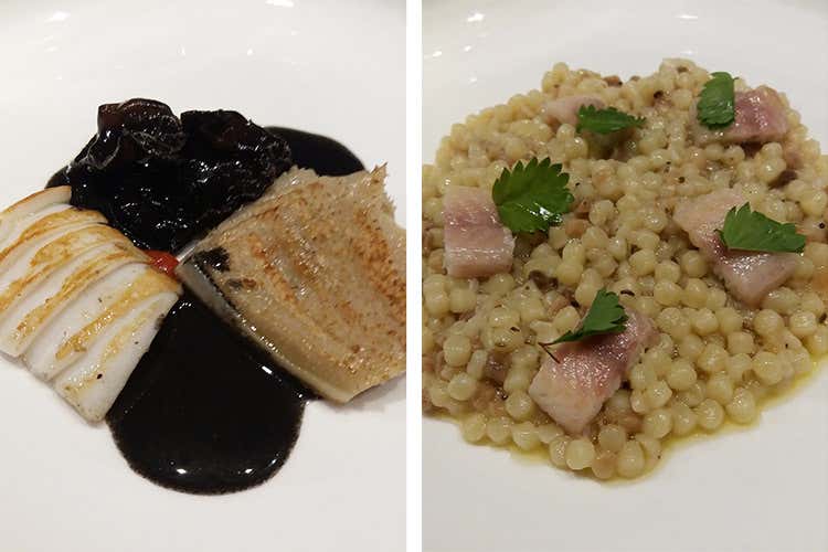 Trippa con calamari e la fregola con burro, anguilla e finocchio selvatico  (Jacopa, cucina creativa nel cuore di Trastevere)