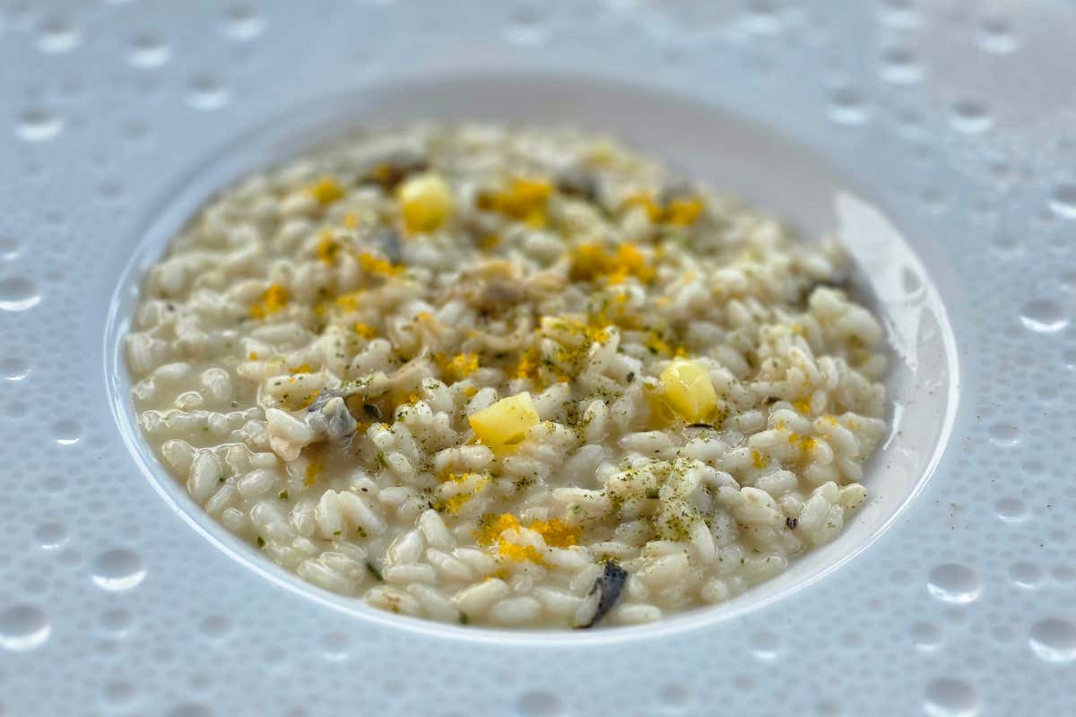 Risotto con vongole, bottarga e profumo di limone