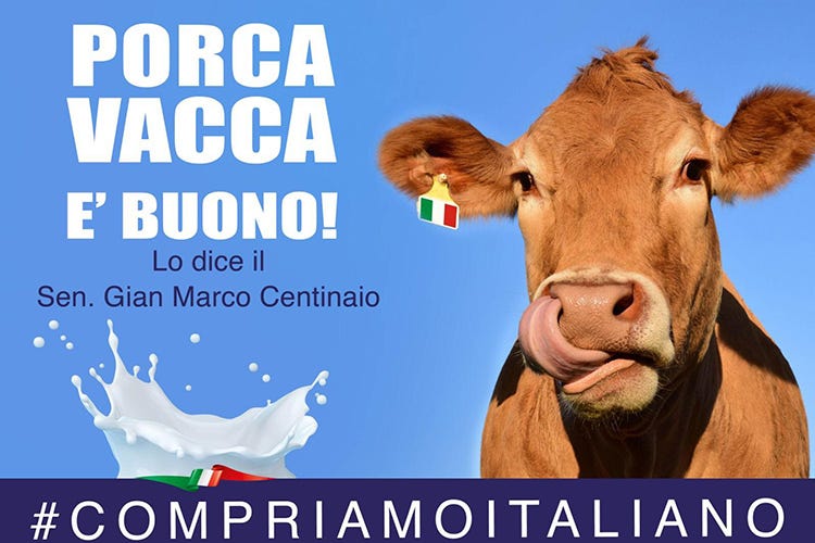 Il banner usato dalla Lega per promuovere l'utilizzo di latte italiano - L’Horeca chiude, latte in crisi La Lega si appella  a Bellanova