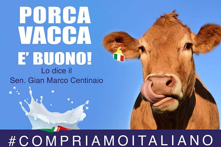 Il banner usato dalla Lega per promuovere l'utilizzo di latte italiano - L’Horeca chiude, latte in crisi La Lega si appella  a Bellanova