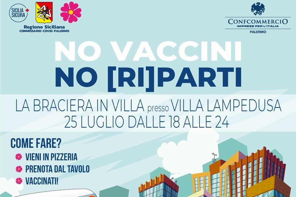 La locandina dell'appuntamento vaccinale Vaccini al ristorante, Palermo ci prova a La Braciera in Villa