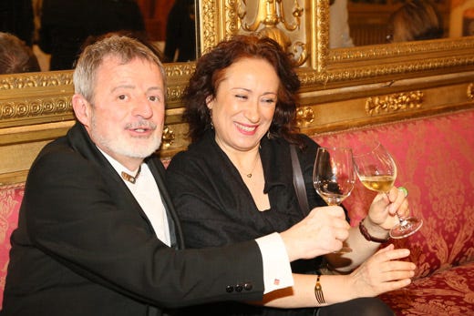 Alberto Lupini, direttore di Italia a Tavola, brinda con Anna Scafuri