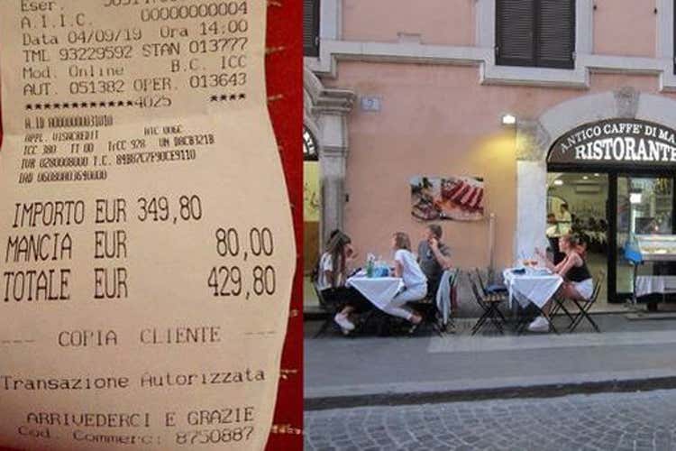 Lo scontrino presentato alle due turiste (Foto: ilmesaggero.it) (Ristorante chiede 80 euro di mancia Salasso per 2 turiste giapponesi)