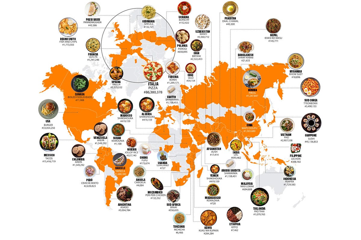 Mappa dei piatti più popolari per paese Il cibo italiano più instagrammabile? La pizza