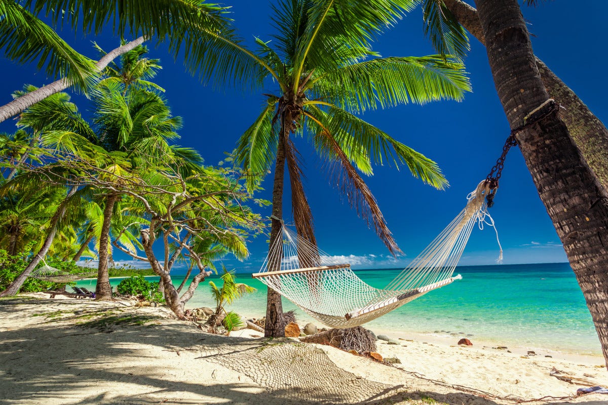 Un'amaca posta tra due palme in una spiaggia delle Cheychelles Spiagge tropicali e mare cristallino 4 proposte per un inverno al caldo