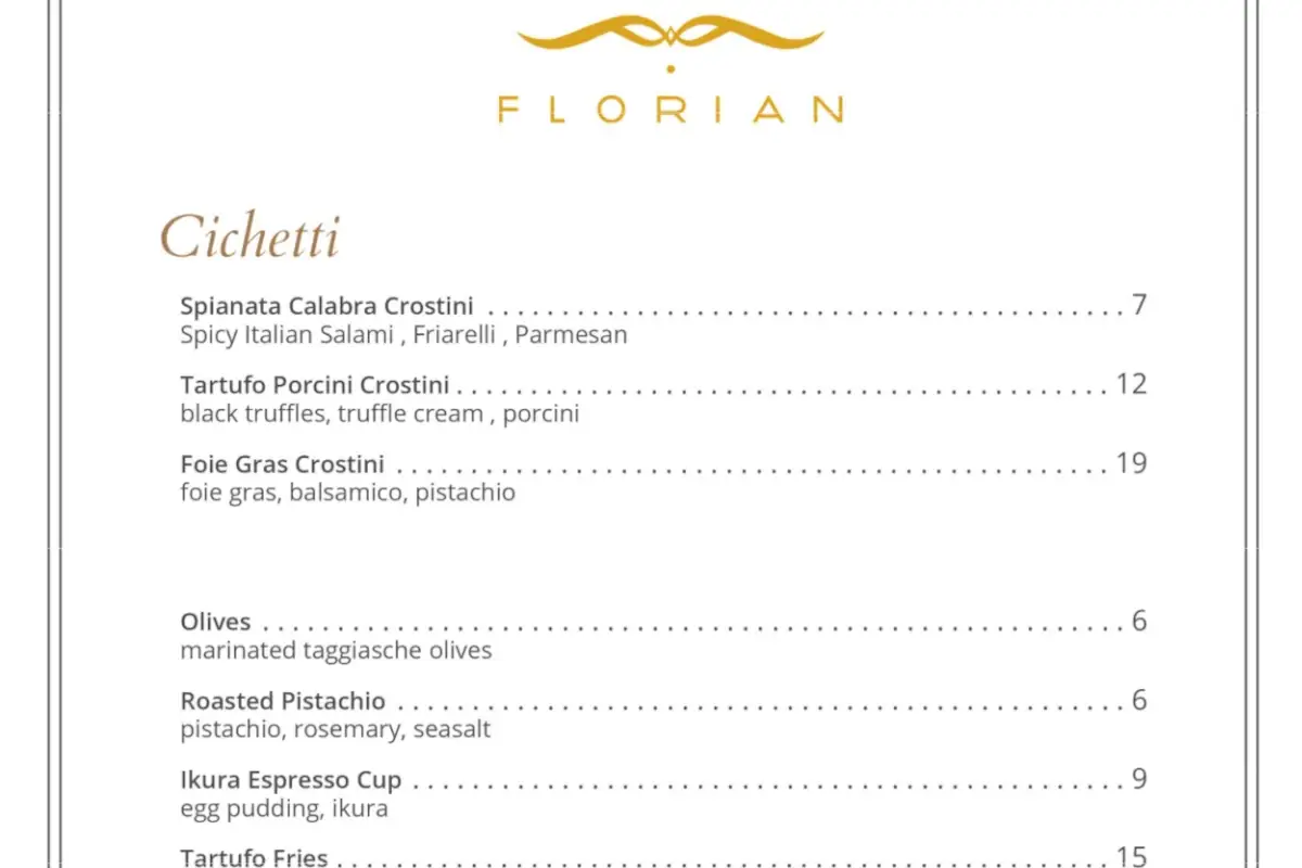 I cicchetti nel menu del Florian di Singapore&nbsp; Italian sounding, non solo cibo: all'estero copiano anche bar e ristoranti