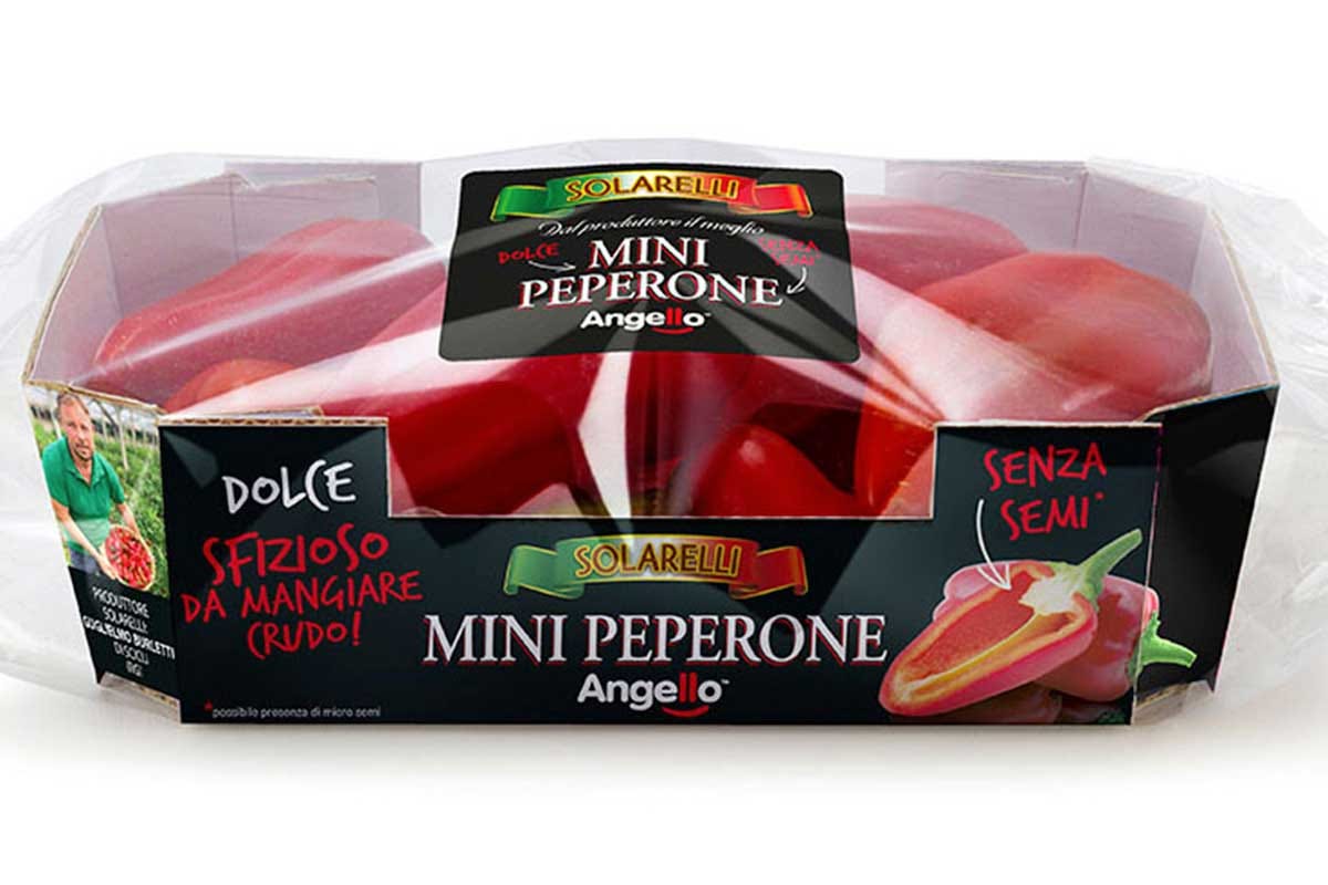 Il packaging del mini peperone Angello Solarelli Il peperone snack di Angello Solarelli: piccolo ma carico di vitamina C