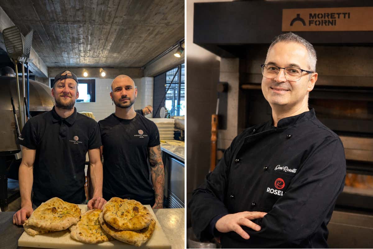 Enrico Roppolo e Nicolò Garbarino di Mondo Pizza and More. A destra Gerri Roselli della pizzeria Roselli