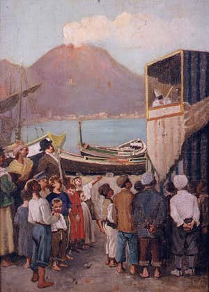 Ignoto, fine sec. XIX - Marina con teatro di marionette