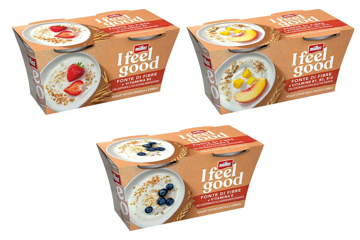La linea M&uuml;ller I Feel Good Yogurt e drink base latte Tendenze tra gusto e salute