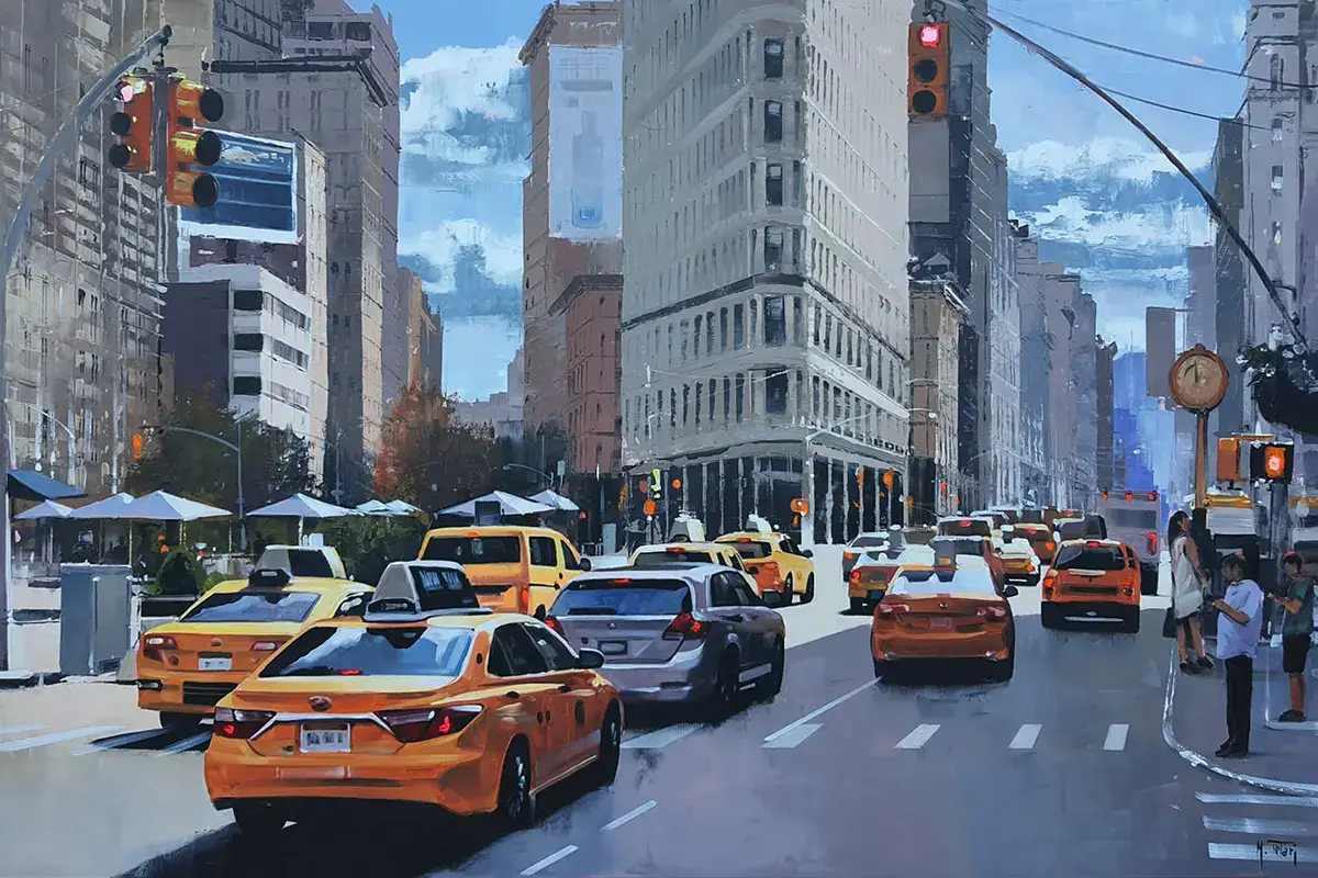 New York, traffic di Michele Telari. Fonte: Facebook Roma vs New York, le due citt&agrave; a confronto nelle tele di Michele Telari