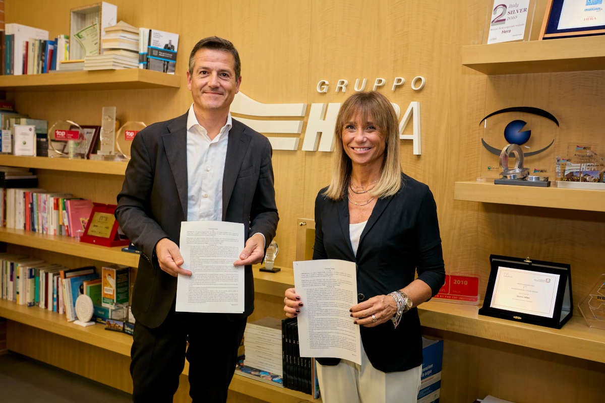 Orazio Iacono e Chiara Nasi Cirfood firma un accordo per la sostenibilità con il Gruppo Hera