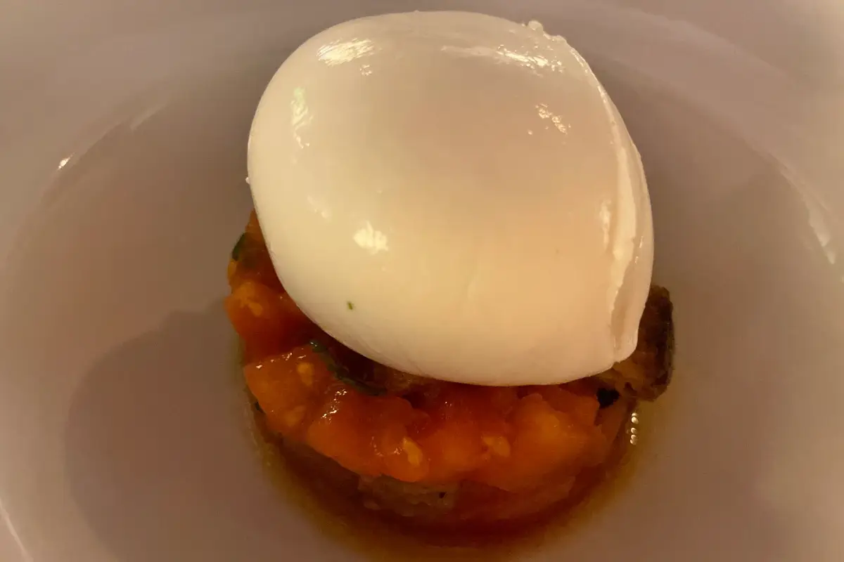 Panzanella di bufala Mozzarella di bufala, panzanella, pomodori freschi e semi secchi, pesto Palazzo Montemartini, design eccezionale e sapore autentico
