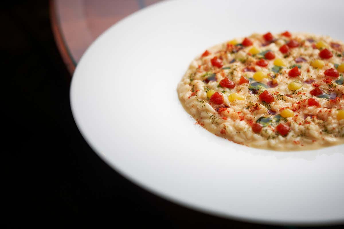 Risotto ai pomodori e pecorino affinato in grotto Four Season Sala Capponi, la visione e il talento di Paolo Lavezzini