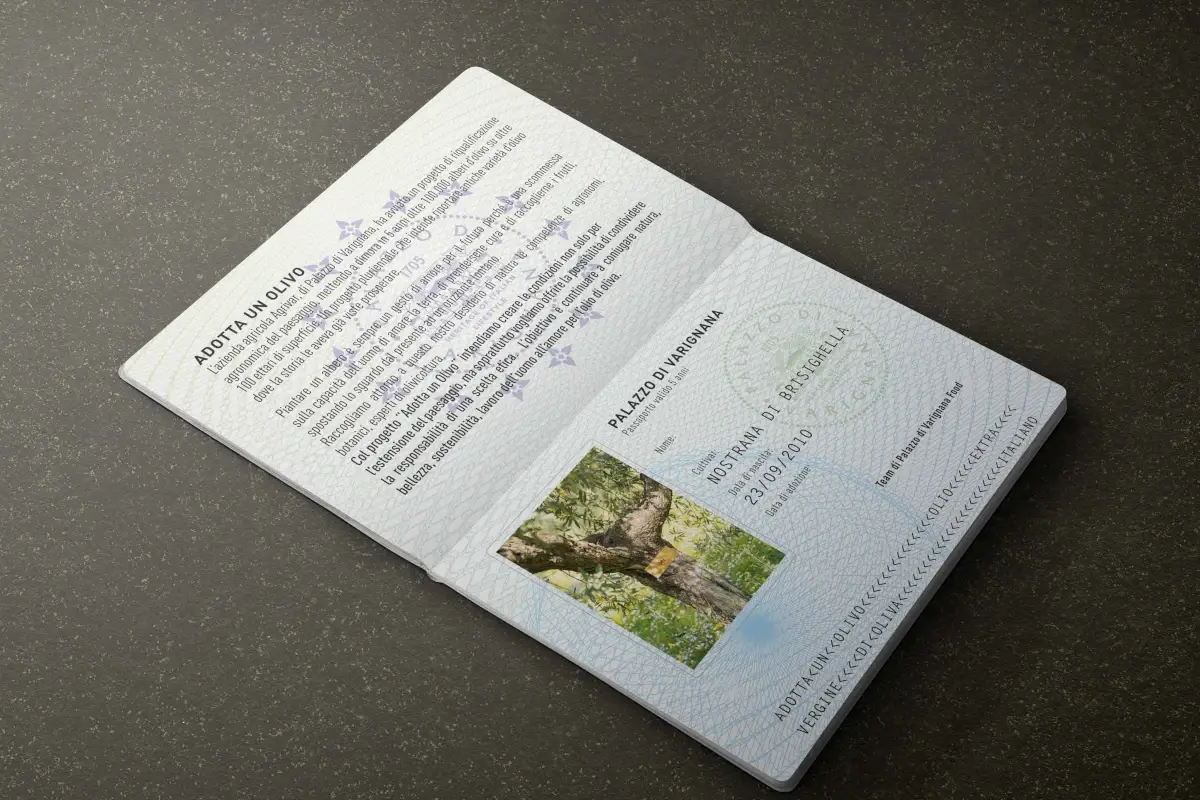 Il Passaporto di Varignana &egrave; un documento che certifica la donazione, consente di seguire i progressi della natura e al contempo ottenere una serie di benefici collegati all&rsquo;adozione di un olivo 
