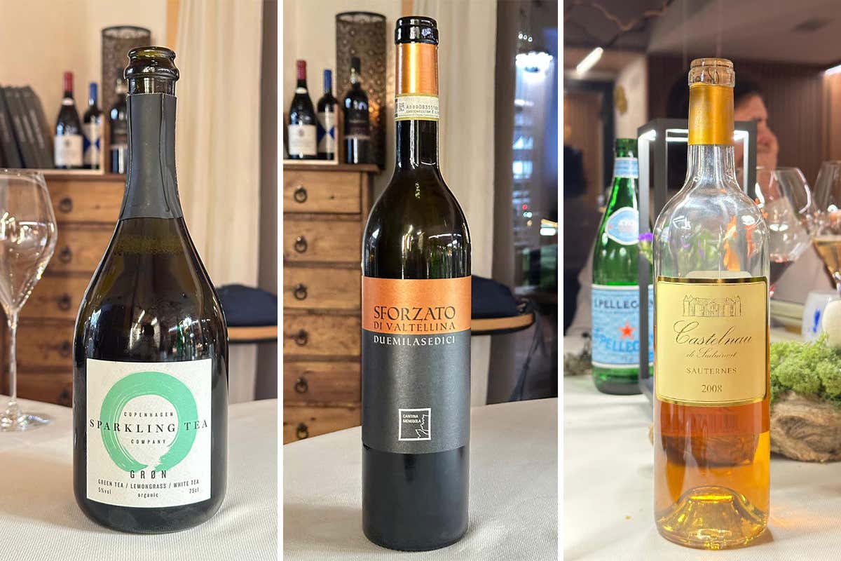 Sparkling Tea GRØN, Sforzato di Valtellina 2016 di Cantina Menegola, Castelnau de Suduiraut 2008