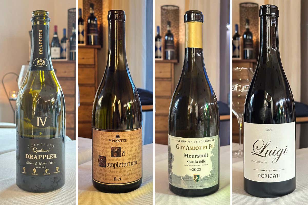 Champagne Drappier “Quattuor”, Completarium - La Piantze, Meursault “Sous la Velle” 2022 di Guy Amiot et Fils, Teroldego “Luigi” di Dorigati