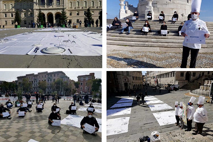 Trieste, Ancona, Bari e Perugia - La protesta dei 10mila ristoratori: Non siamo untori, vogliamo lavorare