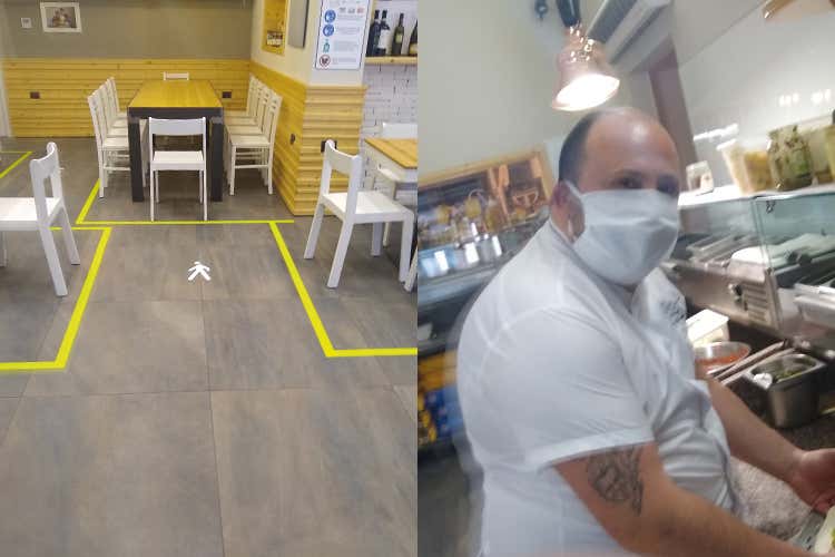 Luca Doro con il locale predisposto - La ripartenza della Pizzeria Doro Il gusto di una nuova normalità