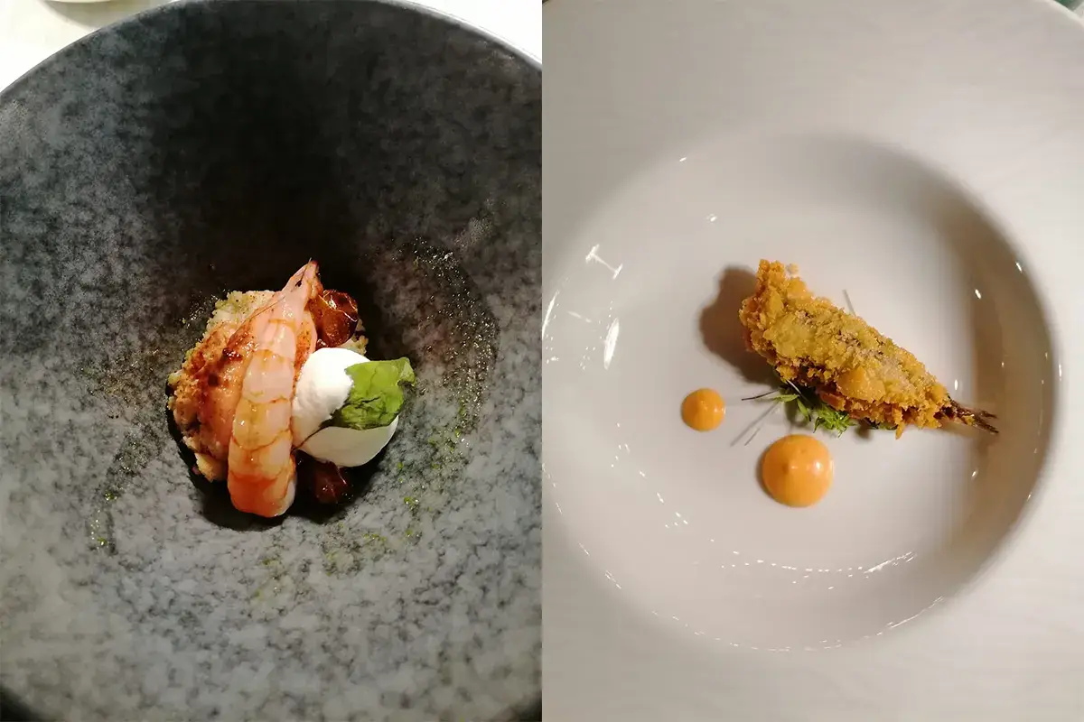 Gambero di Oneglia, gelato al pomodoro, spuma di stracciatella con panzanella e acciuga croccante al verde Grand Hotel di Alassio, dove tradizione e innovazione si incontrano davvero