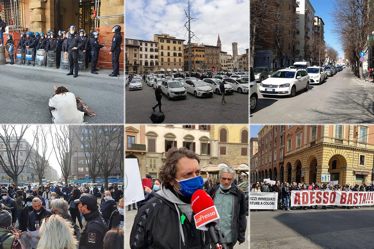 Foto delle proteste di Tni Horeca Italia Venerdì di protesta, fronte ampio Ristoranti, rider, tassisti alleati