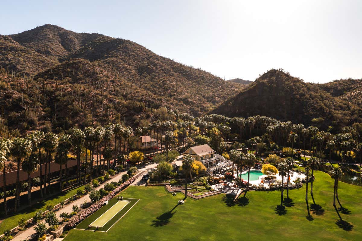 Vista aerea sul Relais & Châteaux Castle Hot Springs