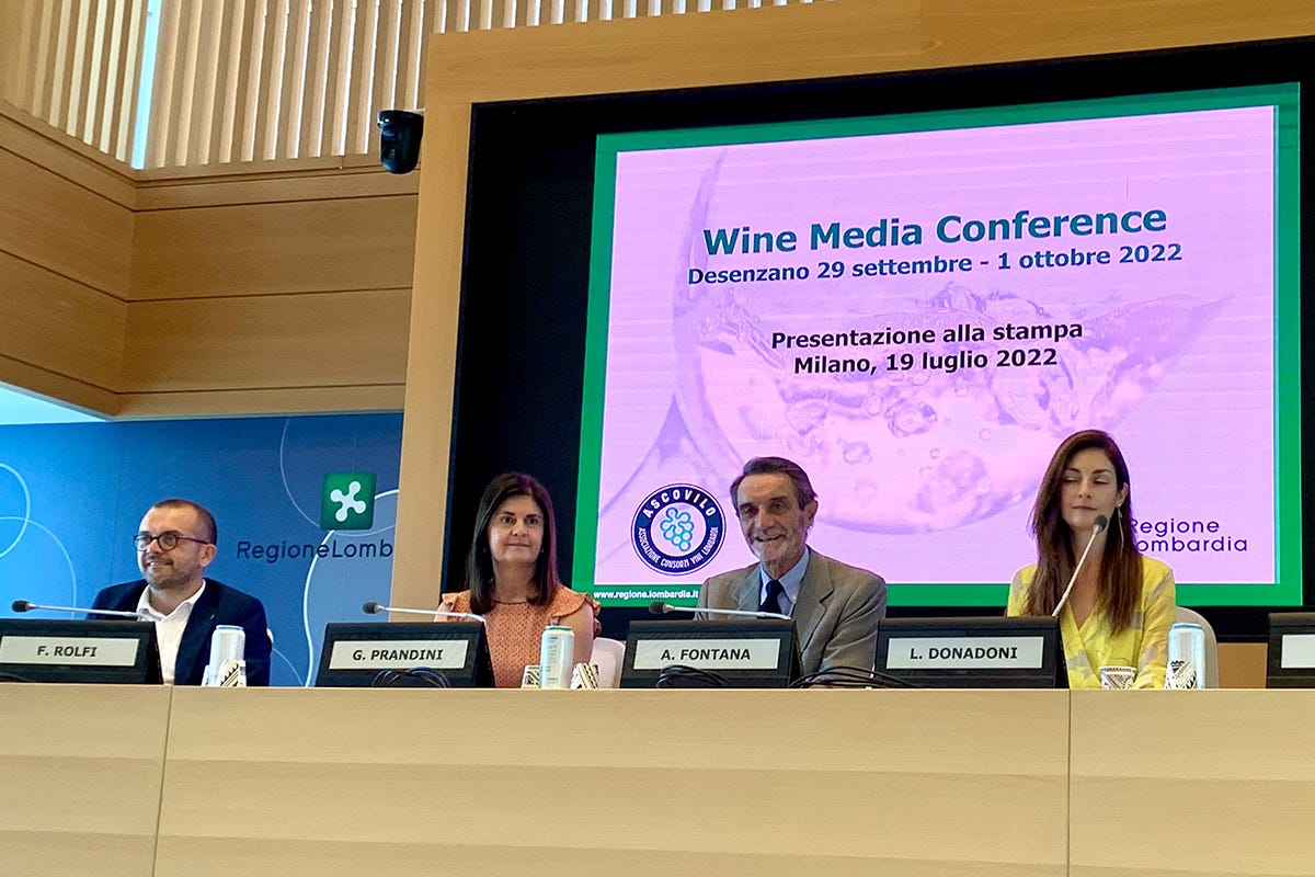 Fabio Rolfi, Laura Donadoni, Attilio Fontana, Giovanna Prandini Wine Media Conference per la prima volta in Europa: in Lombardia