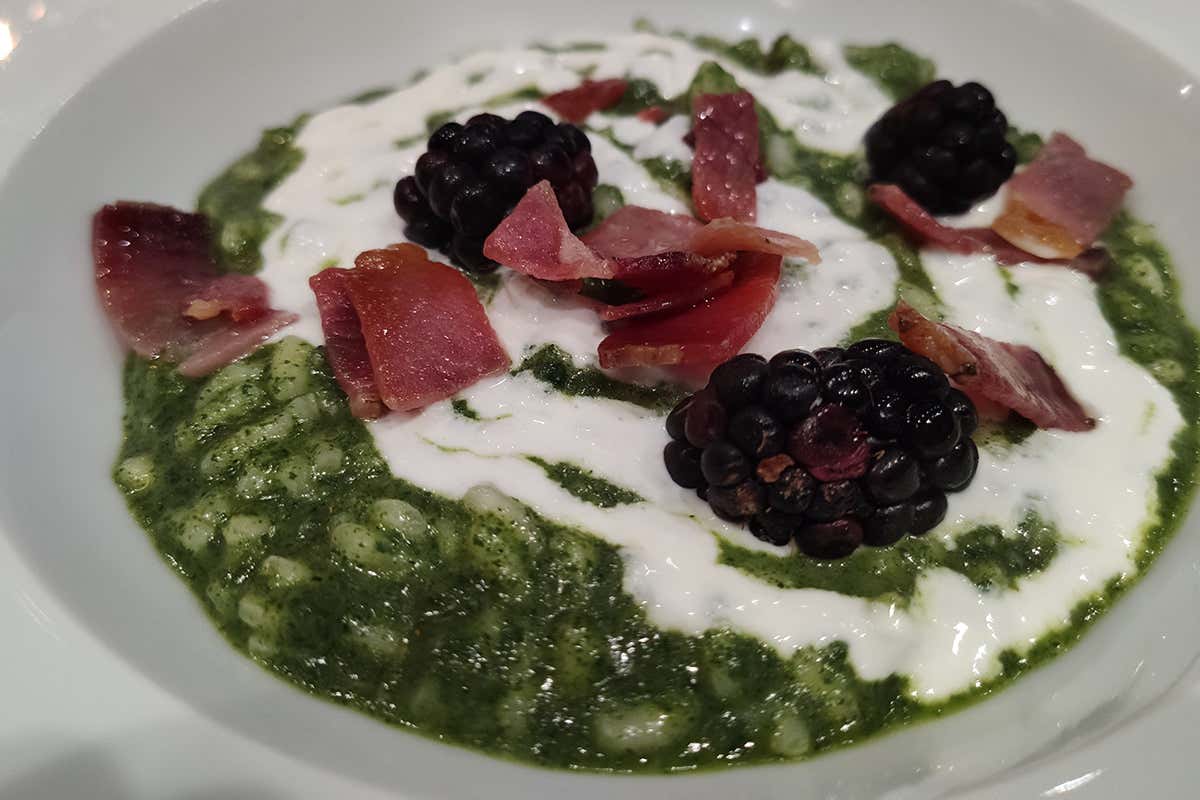 Risotto alle ortiche, more, crema di bufala e Speck Alto Adige Igp Speck Alto Adige Igp: il Consorzio festeggia 30 anni di tutela