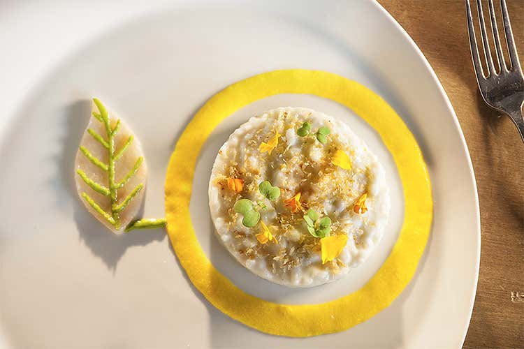 Risotto all’arancia provolone delle Madonie e crudo cotto di scampo