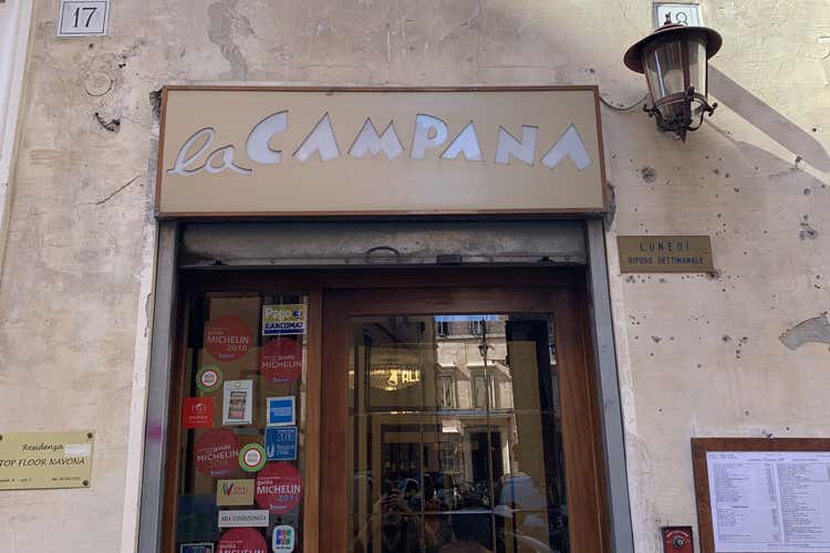 L'insegna dello storico ristorante (Cinquecento anni suonati  Il record del ristorante La Campana)