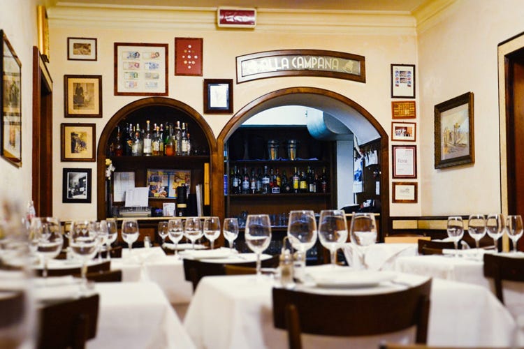 La sala del ristorante (Cinquecento anni suonati  Il record del ristorante La Campana)