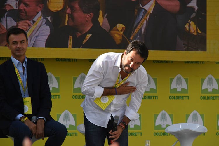 Ettore Prandini e Matteo Salvini oggi a Bologna (foto: ilrestodelcarlino.it) (Salvini al Villaggio Coldiretti«Mangiate e bevete italiano»)