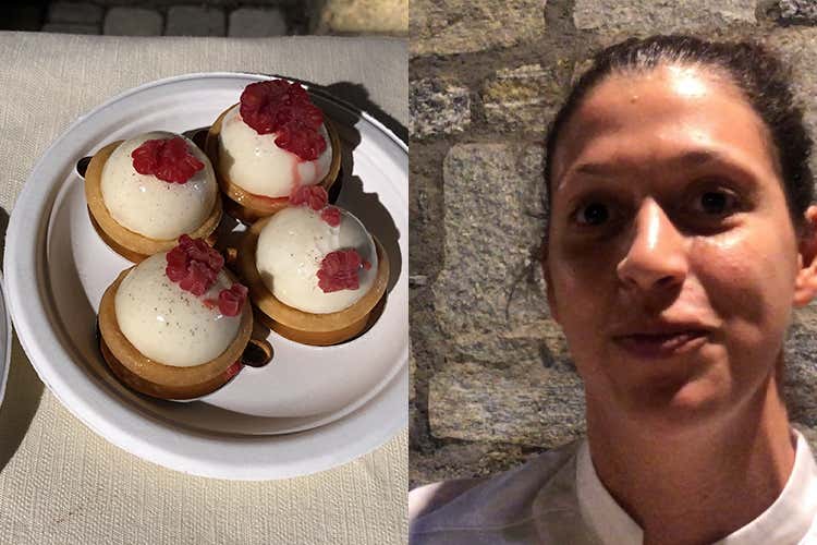 Gelato al latte di pura bruna alpina aromatizzato al fieno della val Gerola in cialda di miele al castagno - Ilaria Redaelli (Una serata dedicata al Bitto 19 cuochi, 19 ricette ad hoc)