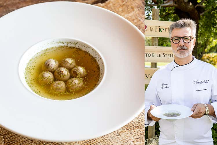 Ravioli di quinto quarto in budello naturale, ristretto di croste di Bitto Dop - Gianni Tarabini (Una serata dedicata al Bitto 19 cuochi, 19 ricette ad hoc)