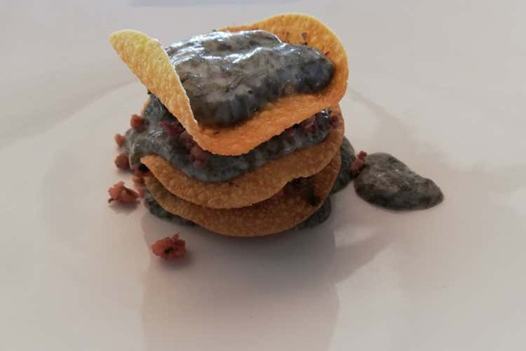 Lasagnetta croccante di polpo e cernia (Sina Sliding Food a Venezia con lo chef Alessandro Caputo)