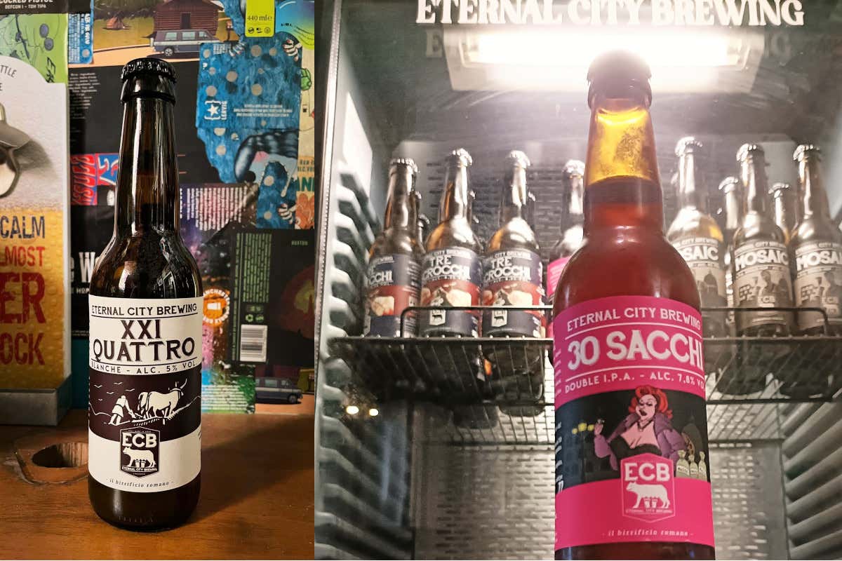 Da sinistra le birre XXI Aprile e 30 Sacchi Sottocasa Beershop, Roma Capitale delle “bionde”
