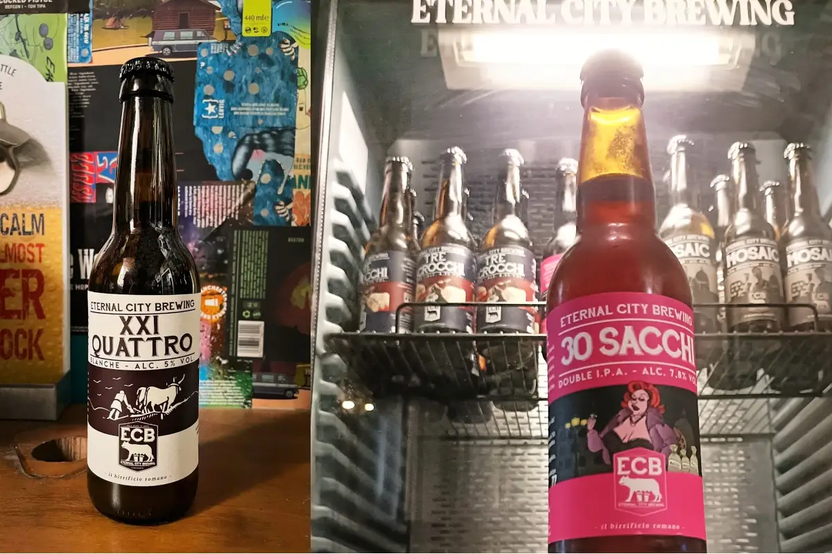 Da sinistra le birre XXI Aprile e 30 Sacchi Sottocasa Beershop, Roma Capitale delle “bionde”