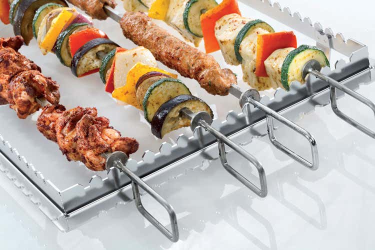 Set 24 Spiedi Per Grigliare In Acciaio Inox 304 – 34 Cm, Con Tubo Portaoggetti, Piatti E Antiscivolo